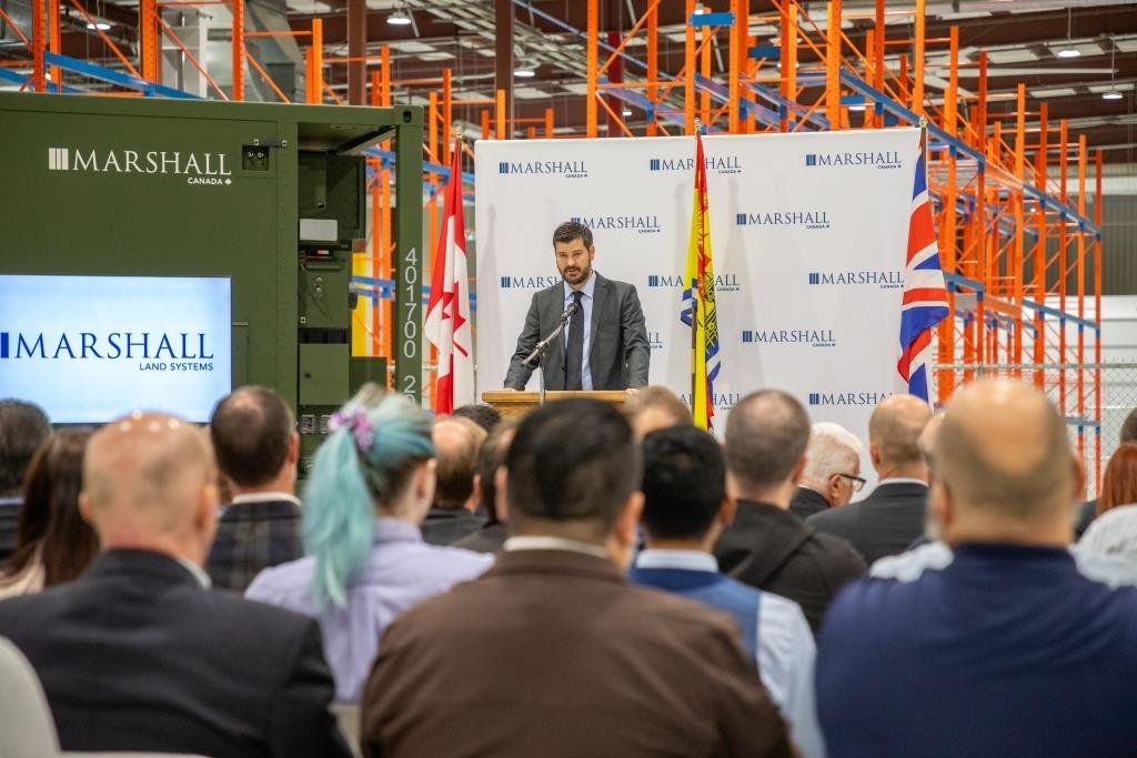 Marshall Land Systems Canada General Manager, Stephen Isaacs, welcoming visitors to the grand opening of the new production facility in Moncton, NB 